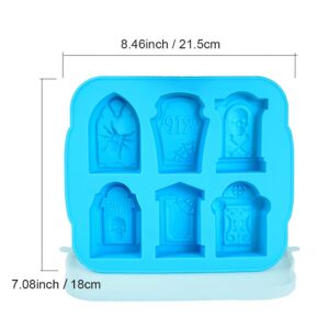 6 Grid 3D Tombstone Silicone Mold Halloween Skull Spider Gravestone RIP Mould Candy Fondant Mousse Cake Chocolate Popsicle Dessert Soap Wax Mold Ice Cube Trays