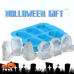 6 Grid 3D Tombstone Silicone Mold Halloween Skull Spider Gravestone RIP Mould Candy Fondant Mousse Cake Chocolate Popsicle Dessert Soap Wax Mold Ice Cube Trays