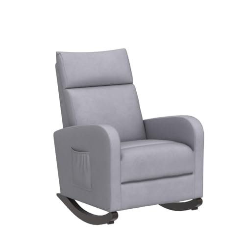 AVAWING Home Rocking Chair, Mid Century Glider Chair Upholstered Frosted Velvet High Back Arm Chair Nursery Rocking Chairs with Solid Legs and Side Pockets (Gray)