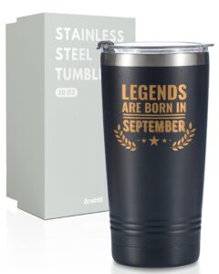 onebttl happy birthday tumbler for men, funny birthday gifts for him, boyfriend, son, husband, dad, son, uncle–20 oz stainless steel coffee cup with lid, legends are born in september