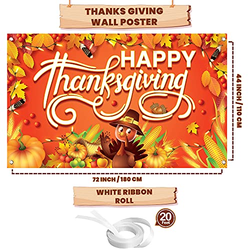 KatchOn, Happy Thanksgiving Banner - XtraLarge, 72x44 Inch | Happy Thanksgiving Backdrop, Thanksgiving Decorations Banner | Thanksgiving Party Decorations, Fall Decorations | Thanksgiving Wall Banner