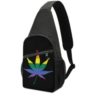 funnystar rainbow cannabis leaf flag sling bag crossbody backpack shoulder chest daypack for travel hiking