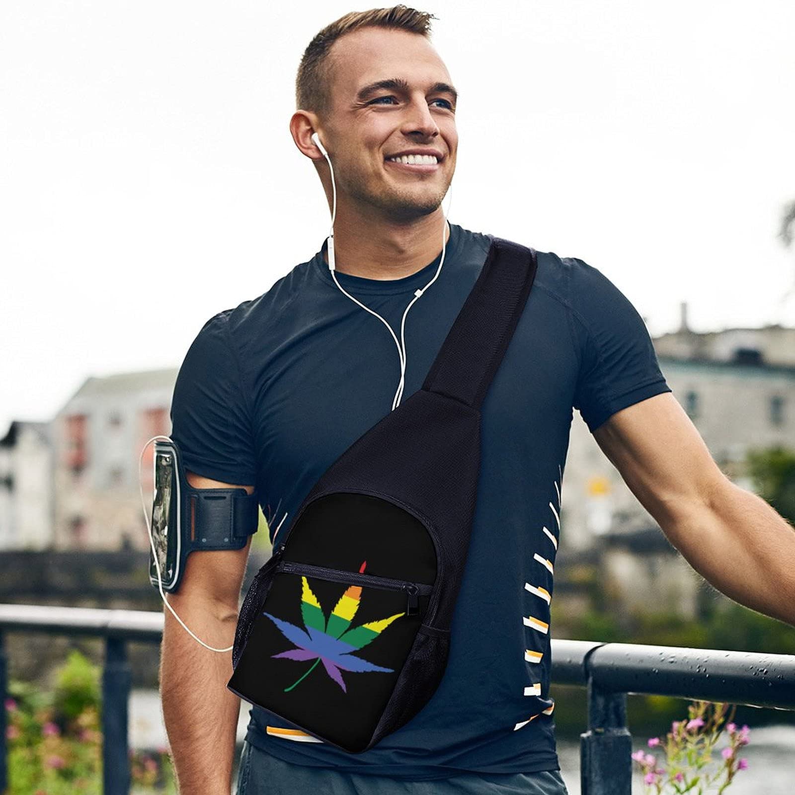 FunnyStar Rainbow Cannabis Leaf Flag Sling Bag Crossbody Backpack Shoulder Chest Daypack For Travel Hiking