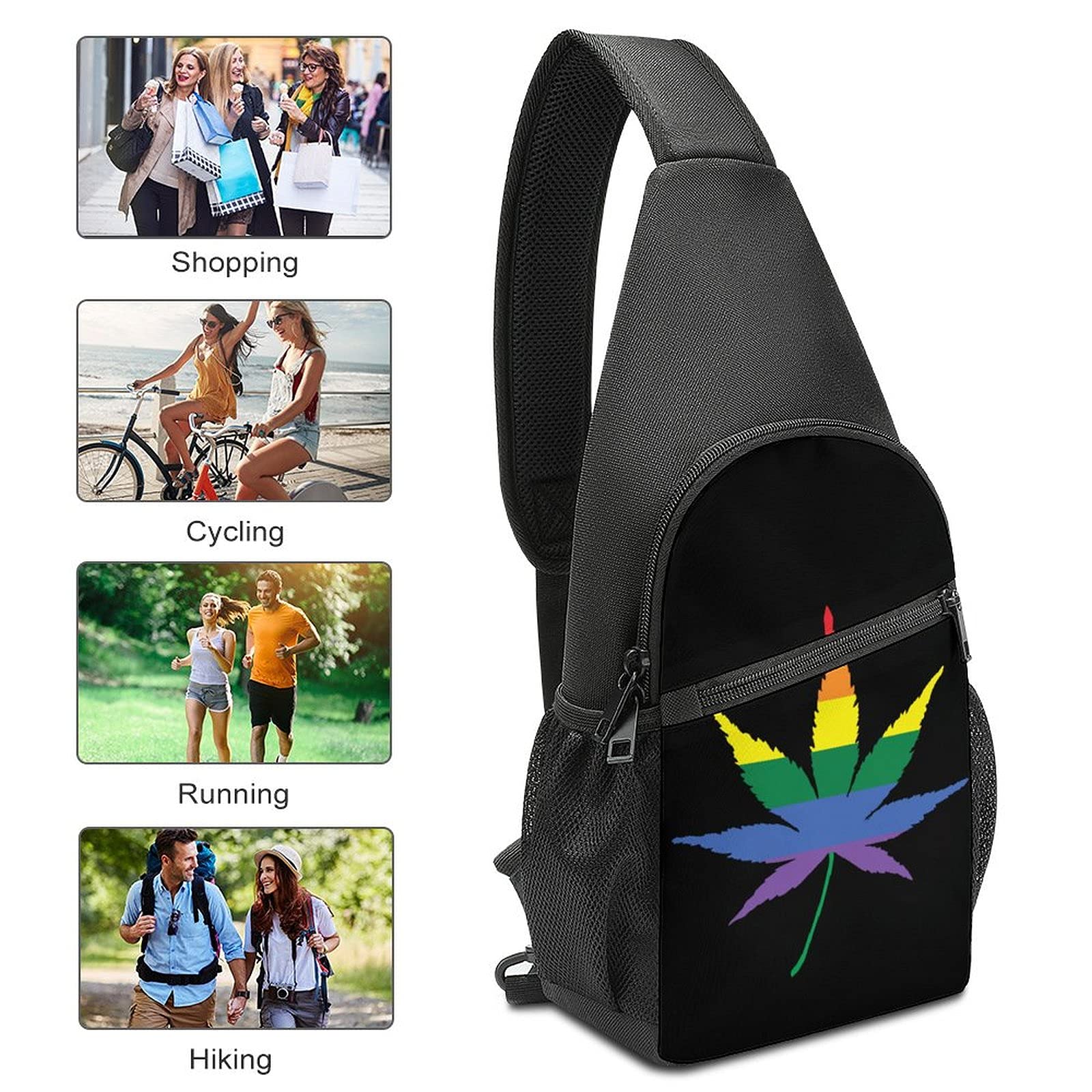 FunnyStar Rainbow Cannabis Leaf Flag Sling Bag Crossbody Backpack Shoulder Chest Daypack For Travel Hiking