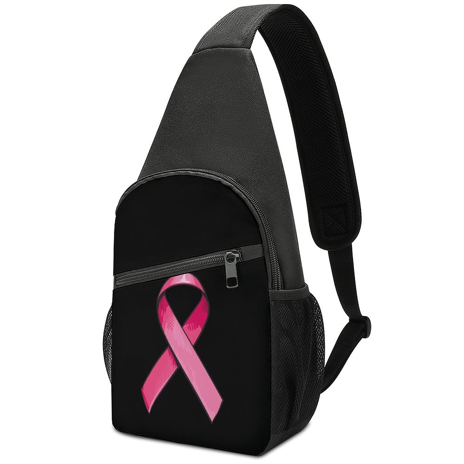 Pink Satin Ribbon Breast Cancer Sling Bag Crossbody Backpack Shoulder Chest Daypack For Travel Hiking