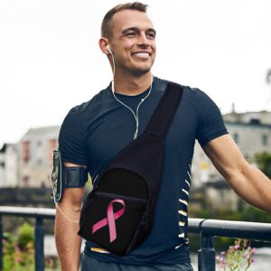 Pink Satin Ribbon Breast Cancer Sling Bag Crossbody Backpack Shoulder Chest Daypack For Travel Hiking