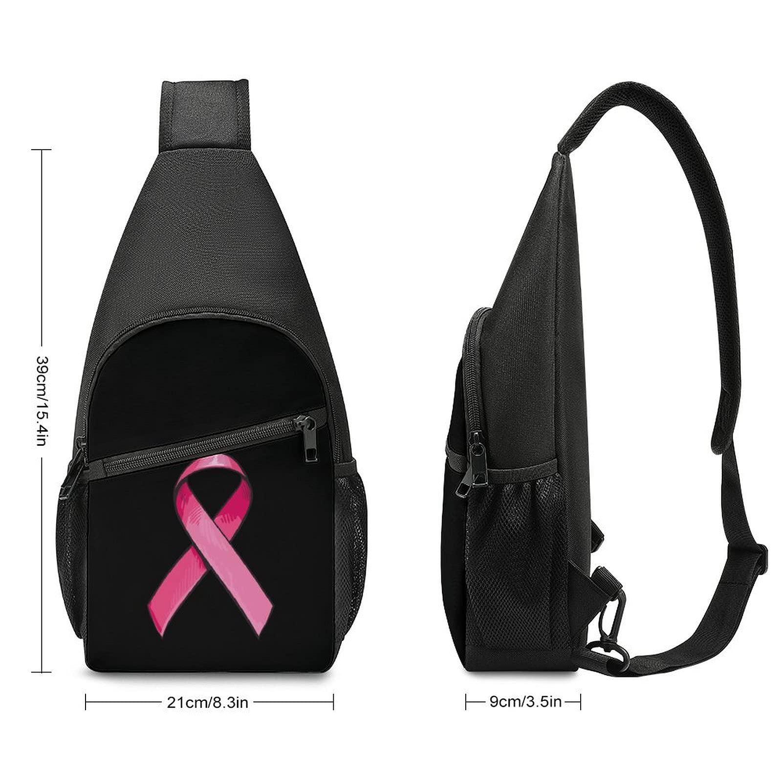 Pink Satin Ribbon Breast Cancer Sling Bag Crossbody Backpack Shoulder Chest Daypack For Travel Hiking