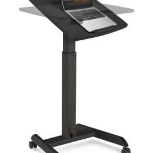 OCOMMO Mobile Podium - Pneumatic Standing Desk with 30 Degree Tilting Top, Adjustable Podium Stand, Lectern Portable with Wheels, Perfect for Lectures, Meetings, and Computer Use, Black