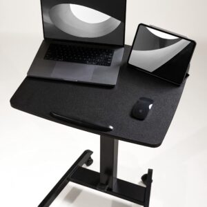 OCOMMO Mobile Podium - Pneumatic Standing Desk with 30 Degree Tilting Top, Adjustable Podium Stand, Lectern Portable with Wheels, Perfect for Lectures, Meetings, and Computer Use, Black