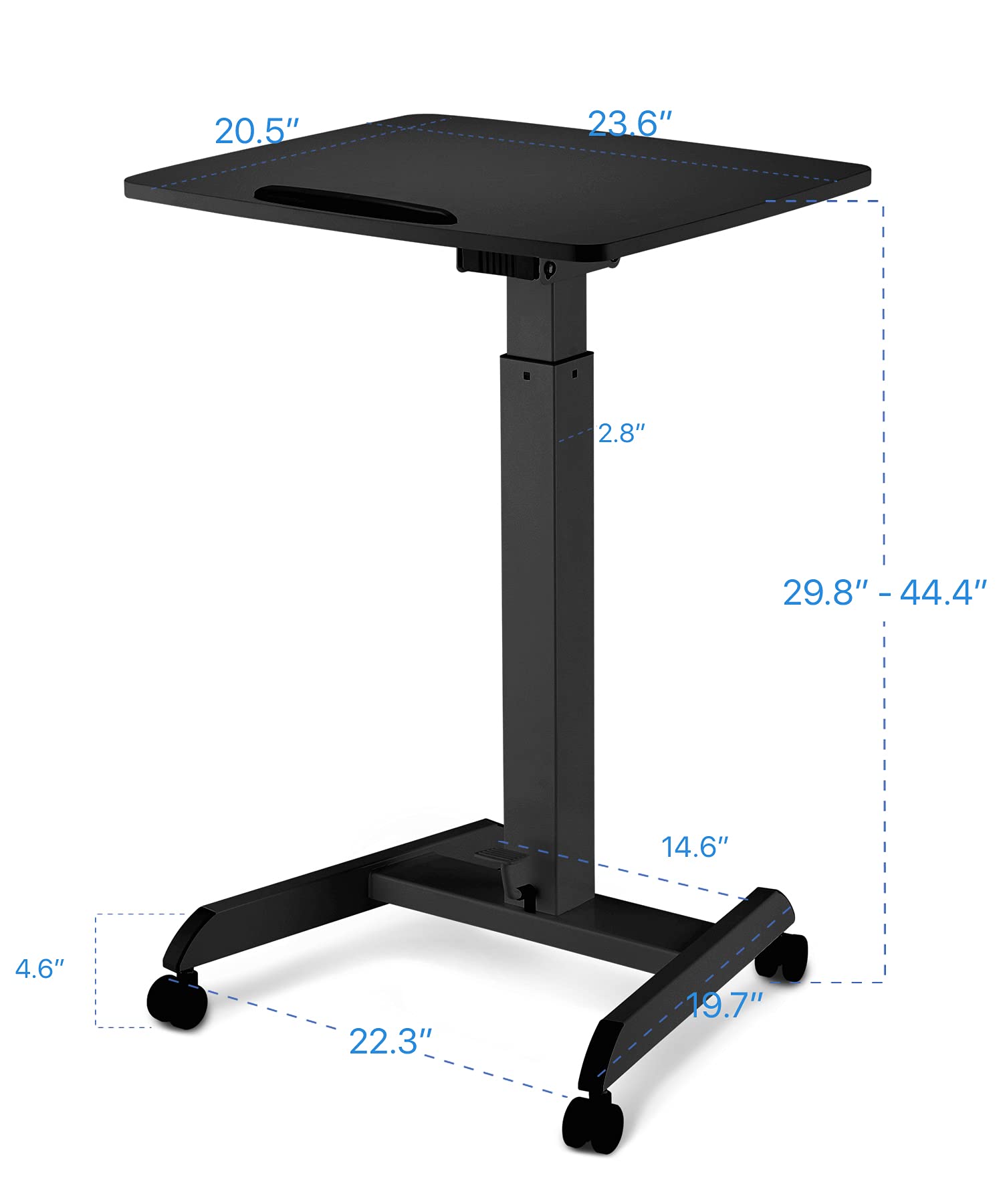 OCOMMO Mobile Podium - Pneumatic Standing Desk with 30 Degree Tilting Top, Adjustable Podium Stand, Lectern Portable with Wheels, Perfect for Lectures, Meetings, and Computer Use, Black