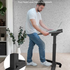 OCOMMO Mobile Podium - Pneumatic Standing Desk with 30 Degree Tilting Top, Adjustable Podium Stand, Lectern Portable with Wheels, Perfect for Lectures, Meetings, and Computer Use, Black