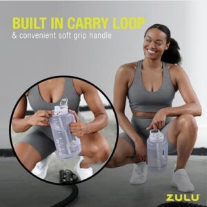 ZULU Goals 64oz Large Half Gallon Jug Water Bottle with Motivational Time Marker, Covered Straw Spout and Carrying Handle, Perfect for Gym, Home, and Sports, Grey