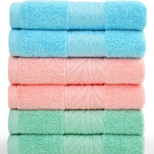Cleanbear Soft Hand Towels - 100% Cotton Bath Hand Towel Set, Lightweight for Quick Dry (2 Pack, 13 x 29 Inches) (Pink, Blue and Green)