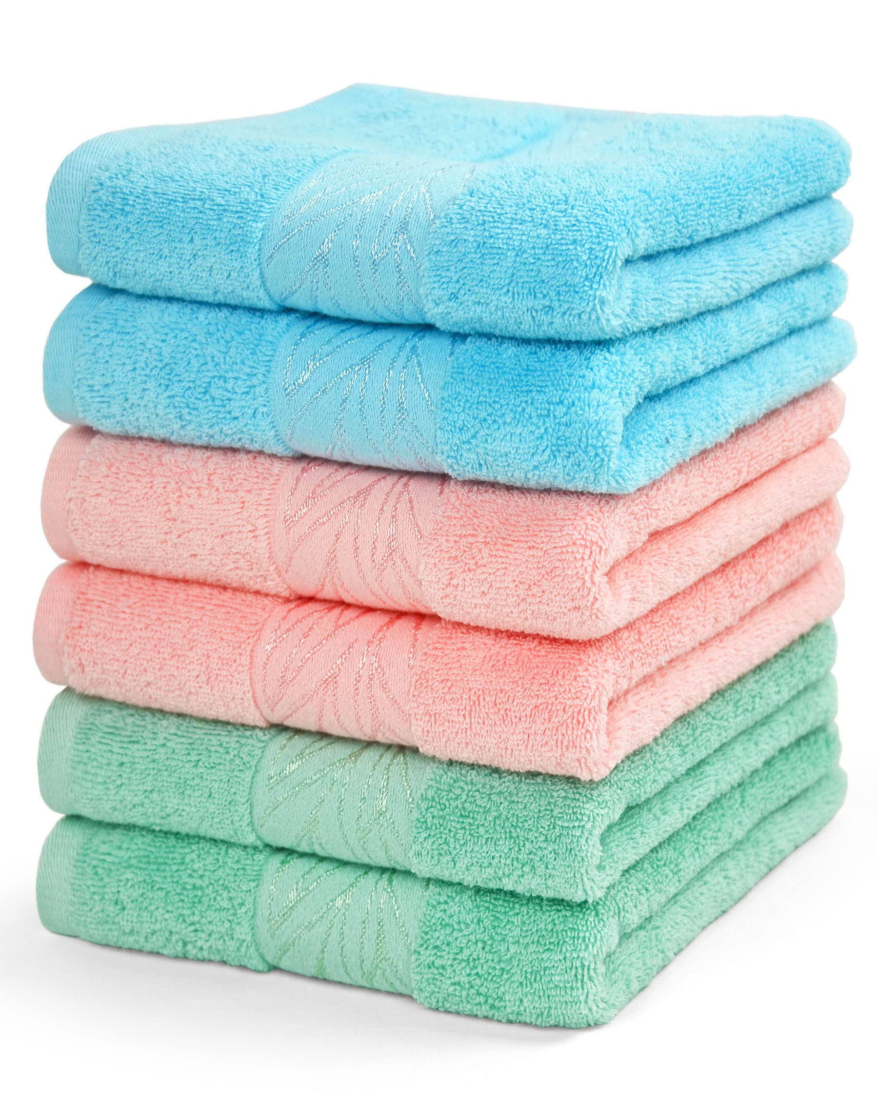 Cleanbear Soft Hand Towels - 100% Cotton Bath Hand Towel Set, Lightweight for Quick Dry (2 Pack, 13 x 29 Inches) (Pink, Blue and Green)