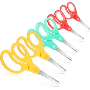 left handed kids scissors 5.9 inch safety children scissors with blunt tip stainless steel blades and grip for home school office, assorted color(red, green, yellow, 6 pieces)