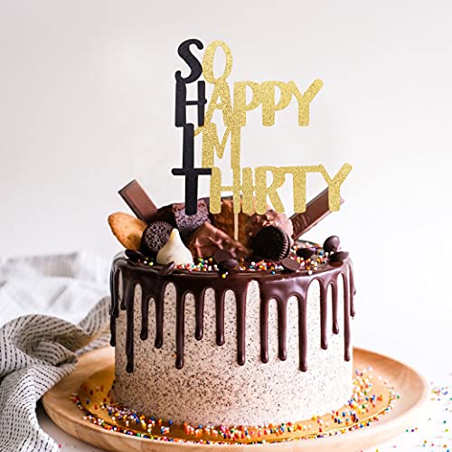 So Happy I'm Thirty Cake Topper - 30th birthday cake topper, Fabulous Birthday Cake Party Decorations.Black men's and women's 30th birthday cake party decoration (single side)