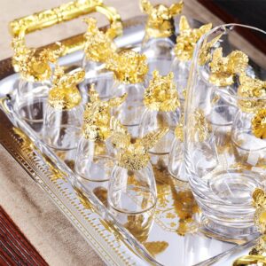 YingXue Chinese Zodiac Whiskey Glasses Set of 12 and Dragon Handle Wine Splitter Set, Crystal Glass Whiskey Liquor Cups, Zodiac Animal Head Triangular Stability Cup Base Holder, PU Suitcase Packed