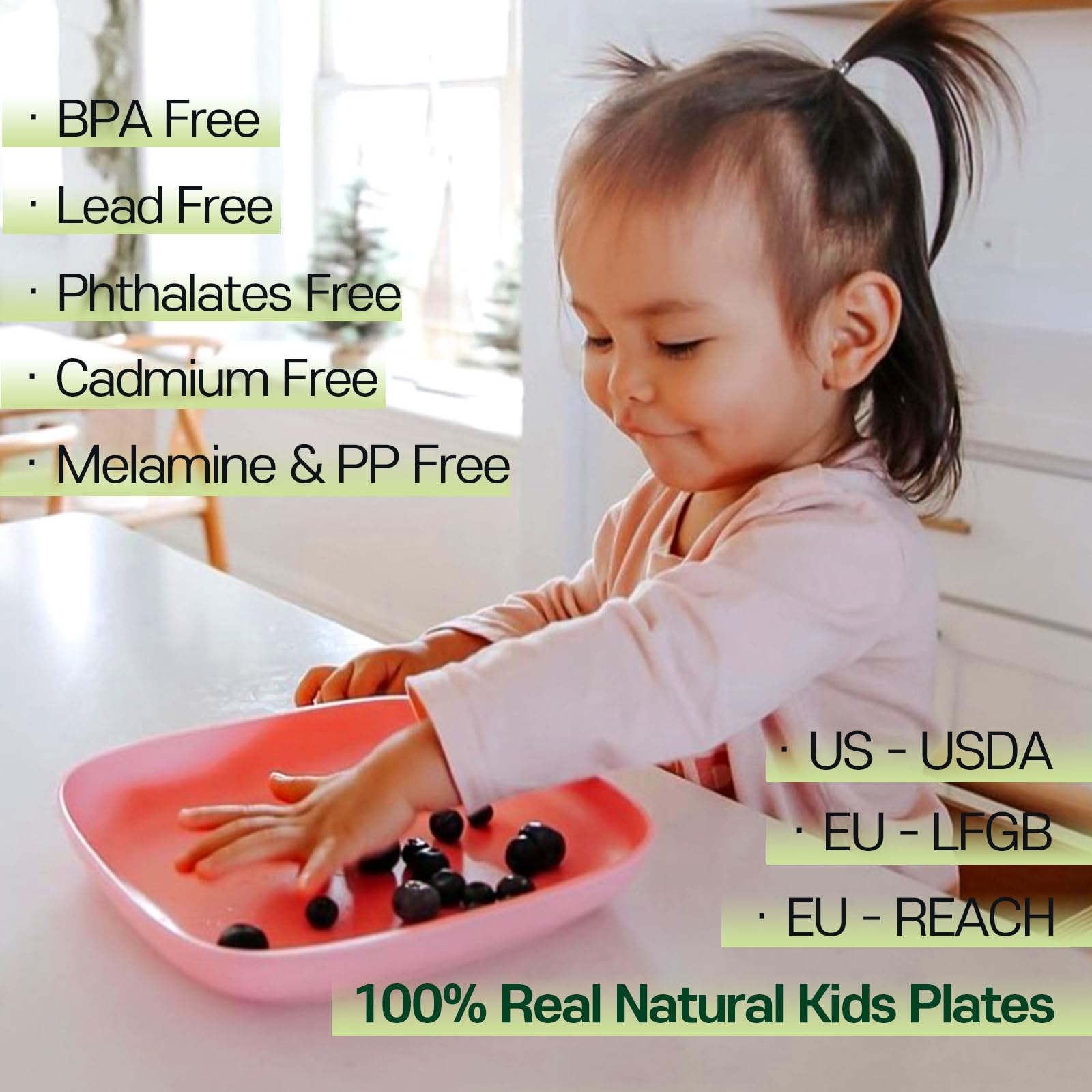 SUGARCANE Kids Plates 5Pack (7.9”) - Organic Dishes for Toddler to Big Kids - USDA Certified – Microwaves & Dishwasher Safe – BPA Free, Unbreakable, Reusable - Multi