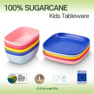 SUGARCANE Kids Plates 5Pack (7.9”) - Organic Dishes for Toddler to Big Kids - USDA Certified – Microwaves & Dishwasher Safe – BPA Free, Unbreakable, Reusable - Multi