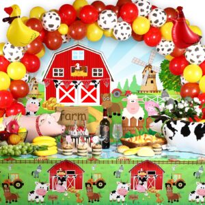farm animals theme party decorations farm barn animals backdrop banner farmhouse animals decor party tablecloth balloon arch garland kit for birthday photography baby shower party supplies (red)