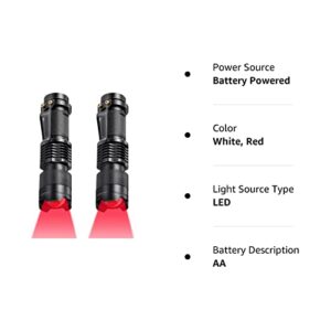 Honoson 2 Pieces Red Flashlight LED Single Mode Light One Mode LED Torch Scalable Red Light Flashlight for Astronomy Aviation Night Observation