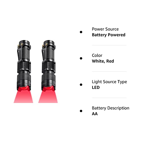 Honoson 2 Pieces Red Flashlight LED Single Mode Light One Mode LED Torch Scalable Red Light Flashlight for Astronomy Aviation Night Observation