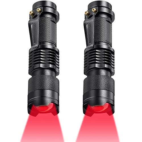 Honoson 2 Pieces Red Flashlight LED Single Mode Light One Mode LED Torch Scalable Red Light Flashlight for Astronomy Aviation Night Observation