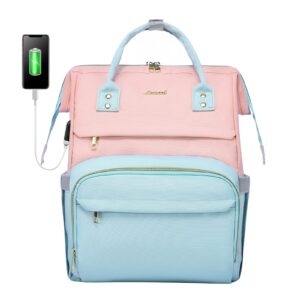 lovevook laptop backpack for women fashion business computer backpacks travel bags purse doctor nurse work backpack with usb port, fits 15.6-inch laptop pink-sky blue
