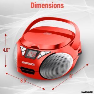 Magnavox MD6924 Portable Top Loading CD Boombox with AM/FM Stereo Radio in Black | CD-R/CD-RW Compatible | LED Display | AUX Port Supported | Programmable CD Player | (Red)