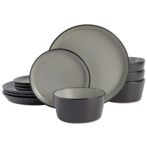 gibson soho lounge sofia coupe stoneware dinnerware set, service for 4 (12pcs), grey