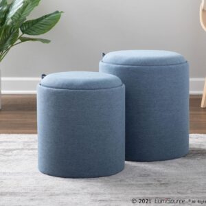 LumiSource Tray Nesting Ottoman Set, Storage Ottoman, Small Ottoman, Round Ottoman Foot Rest, Pouf Ottoman, Foot Stool Ottoman for Living Room, Fabric Ottoman with Storage