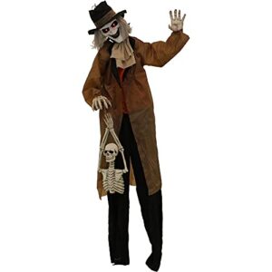 haunted hill farm 5.25 ft. life-size standing grave keeper with red led eyes, haunting sound effects, lightweight and battery-operated