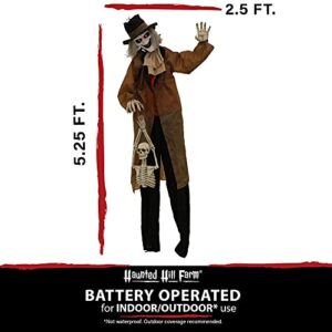 Haunted Hill Farm 5.25 ft. Life-Size Standing Grave Keeper with Red LED Eyes, Haunting Sound Effects, Lightweight and Battery-Operated