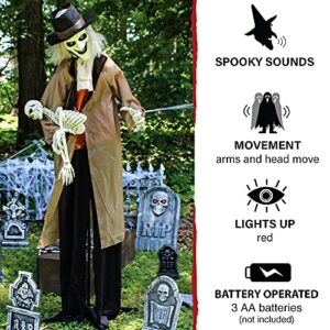 Haunted Hill Farm 5.25 ft. Life-Size Standing Grave Keeper with Red LED Eyes, Haunting Sound Effects, Lightweight and Battery-Operated