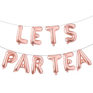 let's par tea balloons banner tea theme birthday party decorations teapot teacups high tea party baby shower supplies multicolor (lets par tea rosegold)