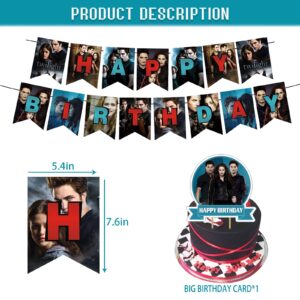 The Twilight Saga Theme Birthday Party Decorations,The Twilight Saga Party Supply Set for Kids with 1 Happy Birthday Banner , 12 Cupcake Toppers,50 Stickers ,18 Balloons for Party Decorations