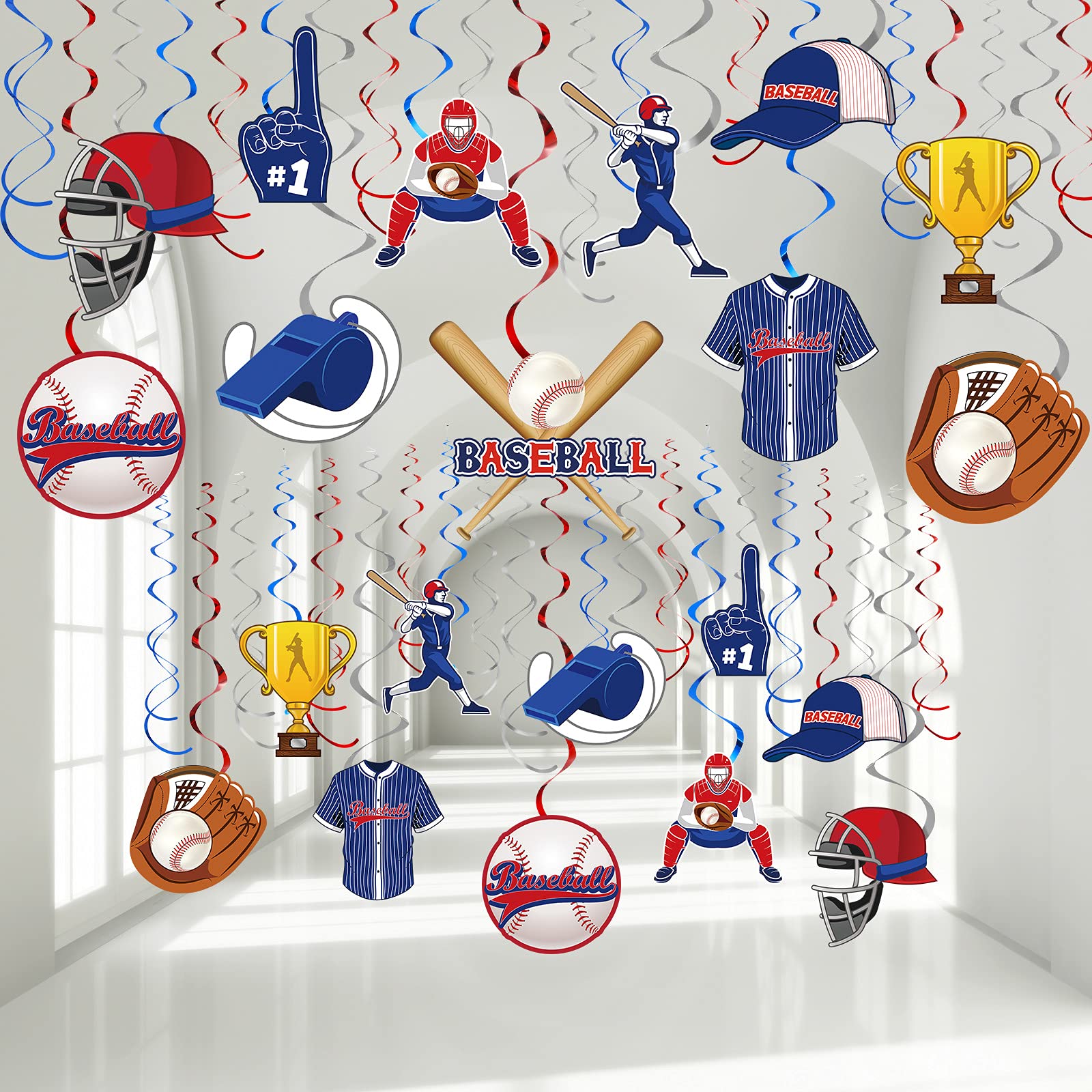 51 Pieces Baseball Party Decorations, Sports Theme Party Hanging Swirl Decor for Kids Adults Baseball Birthday Party Baby Shower Supplies