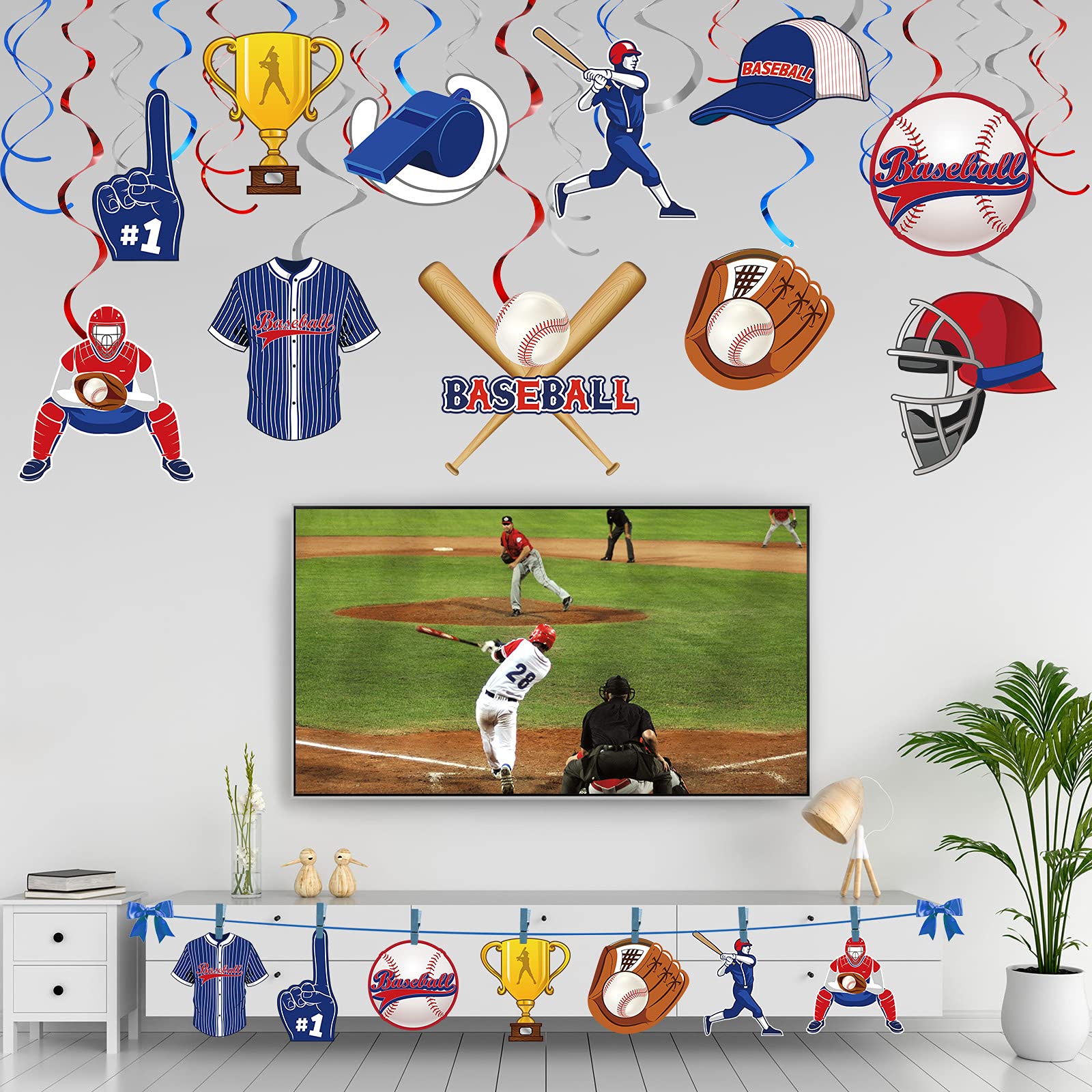 51 Pieces Baseball Party Decorations, Sports Theme Party Hanging Swirl Decor for Kids Adults Baseball Birthday Party Baby Shower Supplies