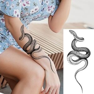 Goromon 10 Sheets Realistic Snake Temporary Tattoos For Women Men Forearm Arm Sexy 3D Tribal Cobra Mamba Viper Serpent Tattoos Temporary Adults Kids Fake Tattoos Sticker Black Sword Rose Flower Tatoos