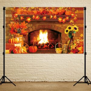 Fall Thanksgiving Decoration Thanksgiving Fireplace Backdrop Autumn Harvest Pumpkin Background Thanksgiving Day Maple Leaf Sunflower Banner for Thanksgiving Fall Birthday Party Photo Props Supplies