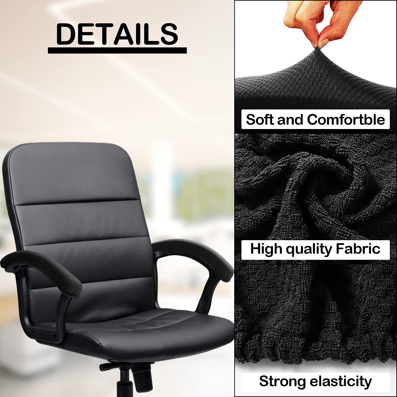 4 Pieces Office Chair Arm Covers Removable Office Chair Cover Stretch Armrest Cover Washable Polyester Armrest Pads Wheelchair Arm Rest Slipcovers for Home Office Chairs (Black)