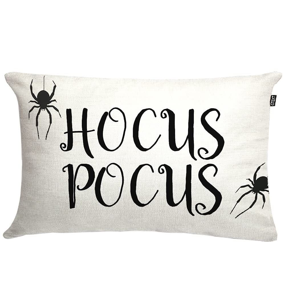 GTEXT Halloween Throw Pillow Cover Hocus Pocus with Spiders Pillow Cover Fall Dedcor Autumn Cushion Cover Decoration Linen 20 x 12 Inch