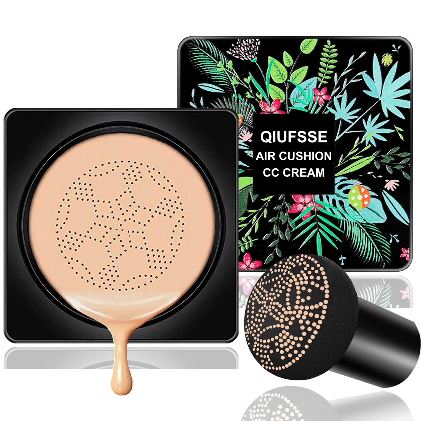 QIUFSSE Air Cushion CC Cream Mushroom Head Foundation Air Cushion BB Cream Concealer Moisturizing Brighten Makeup Long Lasting Waterproof-Natural