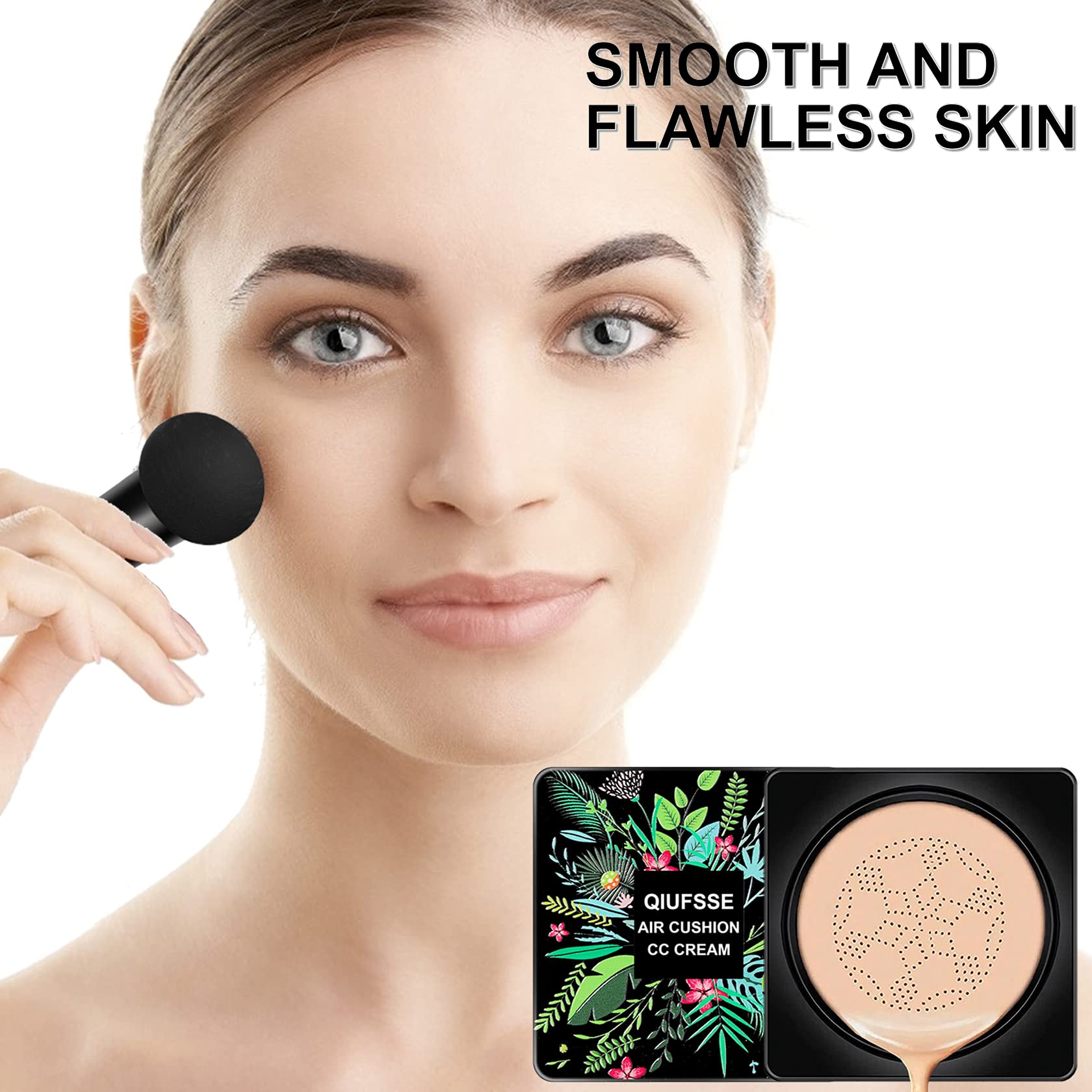 QIUFSSE Air Cushion CC Cream Mushroom Head Foundation Air Cushion BB Cream Concealer Moisturizing Brighten Makeup Long Lasting Waterproof-Natural