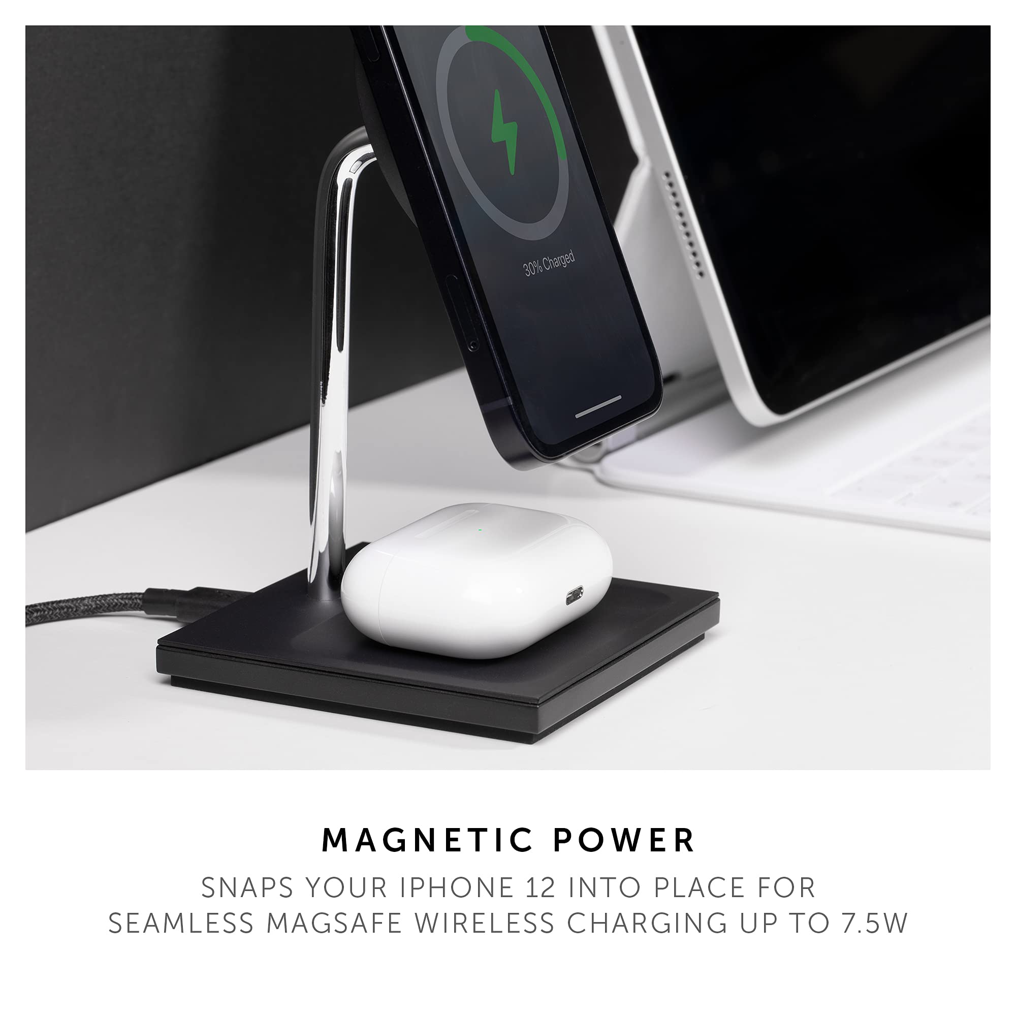 Native Union Snap 2-in-1 Magnetic Wireless Charger – Charging Stand for iPhone 15, 15 Plus, 15 Pro, 15 Pro Max with Wireless Pad for AirPods Gen 3, Pro 2 – Adjustable Angle & Discreet LED Indicators