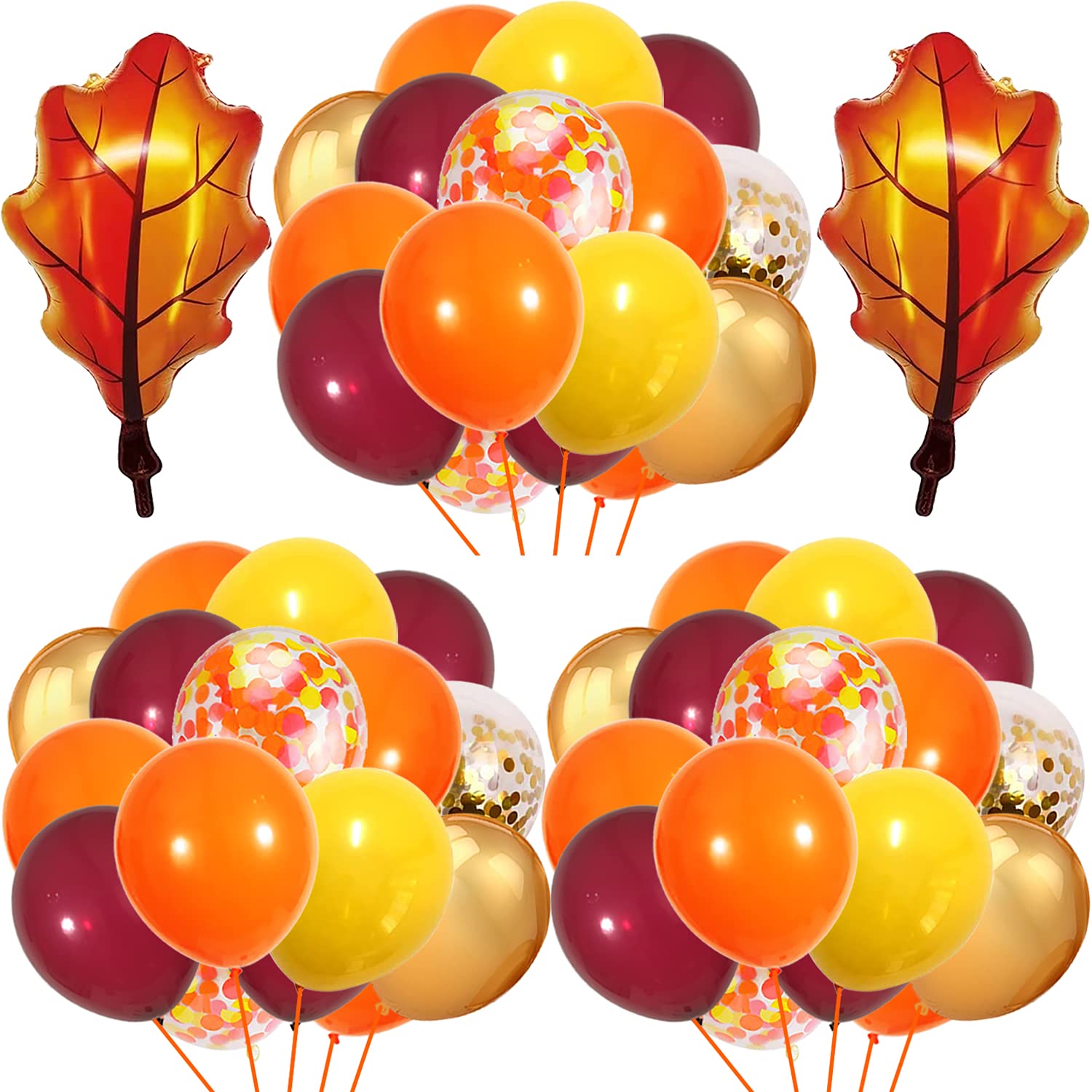 62 PCS Maple Leaves Fall Balloons, 12 Inch Orange Yellow Burgundy Gold and Confetti Balloons with Maple Leaves Foil Balloons for Fall Theme Thanksging Day Party Decoration