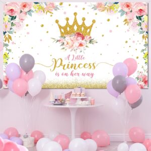 Baby Shower Backdrop Little Princess Baby Shower Party Decorations for Girls Pink Flower Baby Shower Banner Gold Crown Glitter Baby Shower Photography Background Cake Table Decor Photo Booth Props