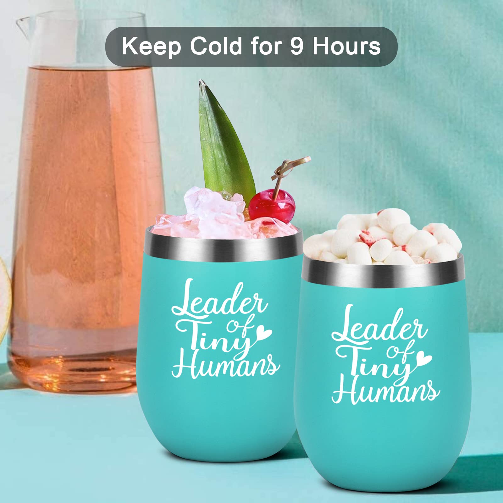 Teacher Appreciation Gifts for Women, Leader of Tiny Humans Stainless Steel Insulated Wine Tumbler with Lid, Christmas Birthday Teacher’s Day Thank You Gifts for Teacher Professor (12 Oz, Mint)
