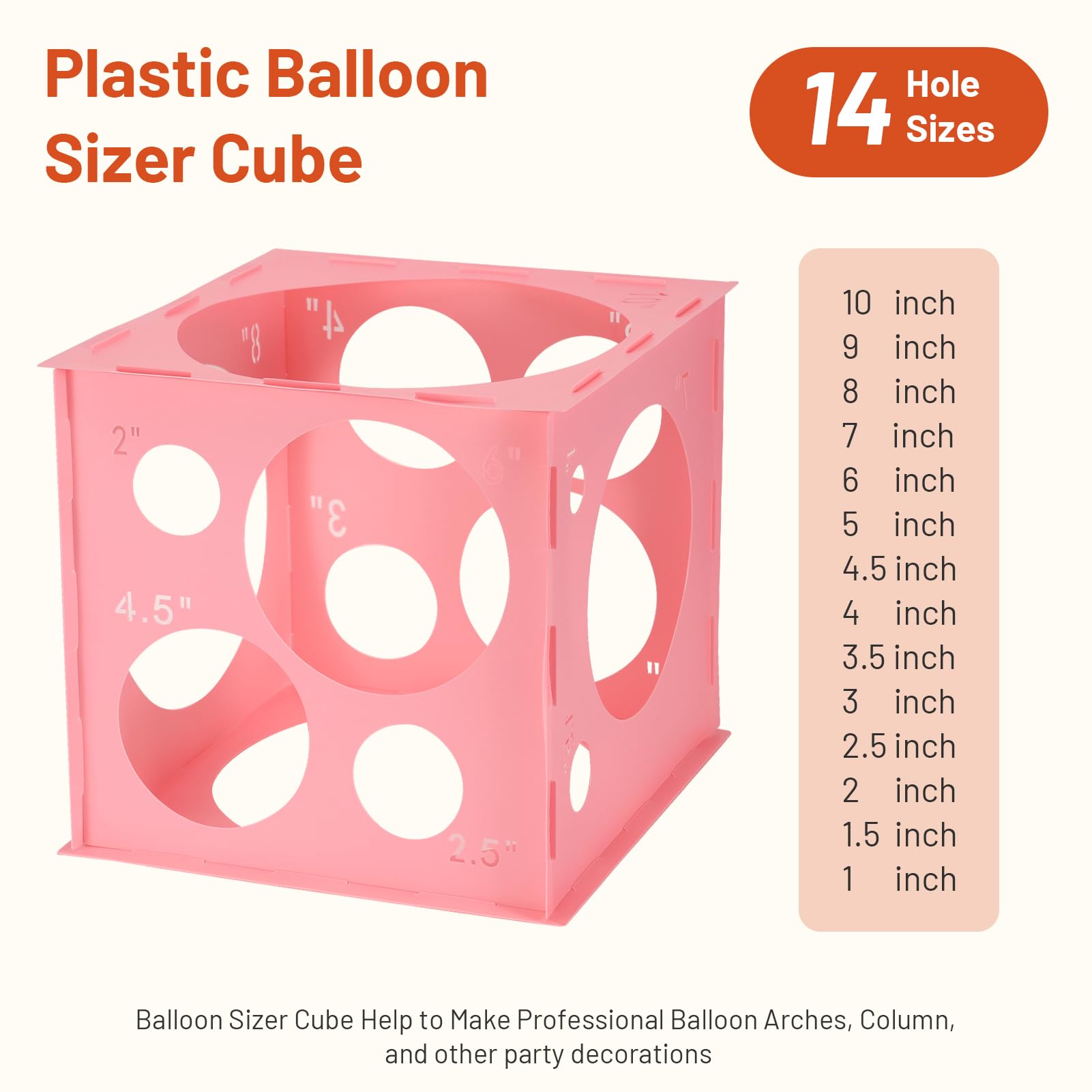 Auihiay Plastic Balloon Sizer Box Cube, Pink Collapsible Balloon Size Measurement Tool for Balloon Arches, Balloon Towers, Balloon Columns and Balloon Decorations (2-10 Inch)