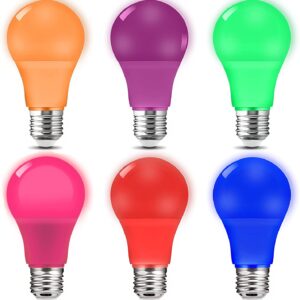 Colored Light Bulbs 9W (60w Equivalent) E26 Base Color Bulb for Halloween Christmas Party Holiday Lighting Blue/Red/Green/Purple/Orange/Pink 6-Pack